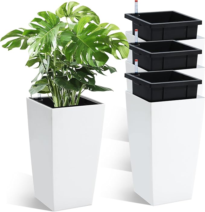Garvee 16" Tall Planters Set of 4, Outdoor＆Indoor Black Planter Pots, High by Garvee
