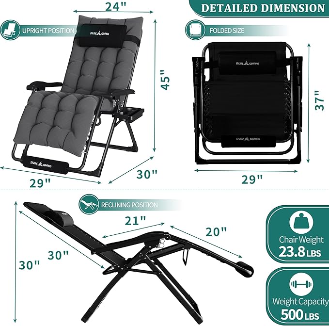 UDPATIO Oversized Zero Gravity Chair 29In XL Patio Reclining Chair - Image 3