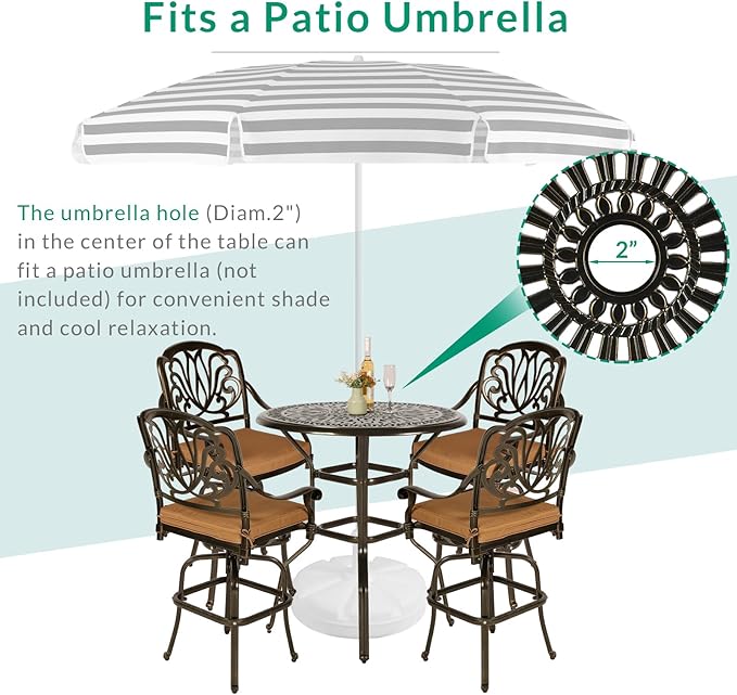 VIVIJASON 5-Piece Patio Swivel Bar Stools Set, All Weather Cast Aluminum - Image 5