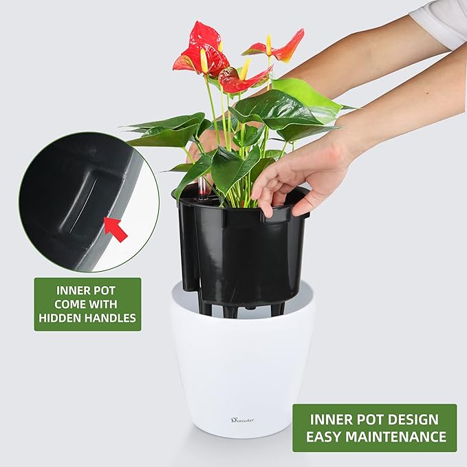 Dexceder 9x8 Inches High Gloss Self Watering Planter Indoor Outdoor, Inner Pot - Image 4