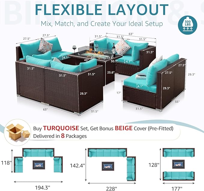 NICESOUL 9 Piece Large Outdoor Patio Furniture Set - Image 4