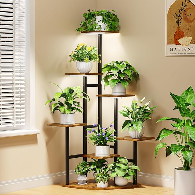 Corner Plant Stand Indoor with Grow Lights, 7 Tiered Plant Shelf Indoor by Nedechom