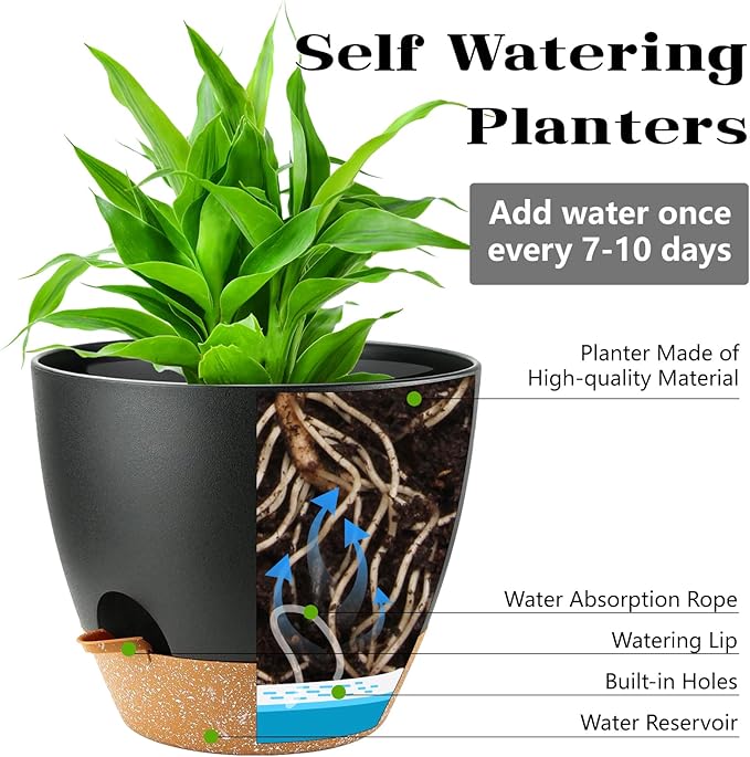 Self Watering Plants Pot with Drainage Hole, Flower Plants Pots - Image 2