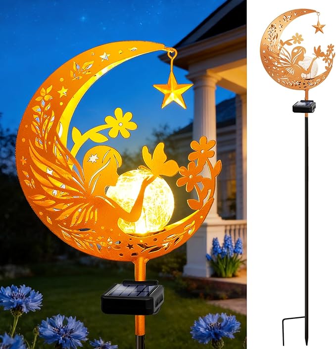 ZNYCYE Solar Lights Outdoor Decorative Moon Angel Solar Stake Lights Pathway by ZNYCYE