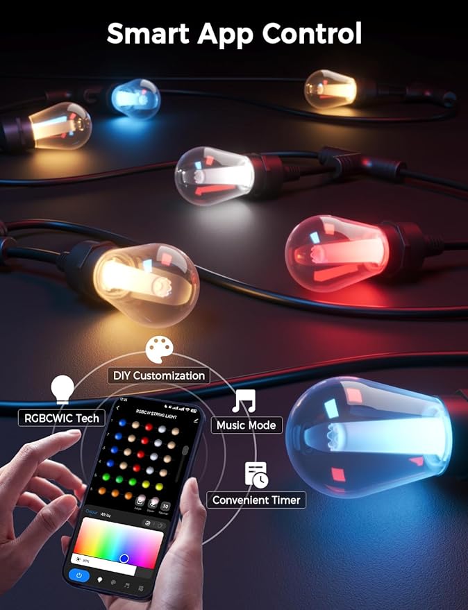 XMCOSY+ Smart Outdoor String Lights, 123Ft Patio Lights Waterproof, App Control - Image 2