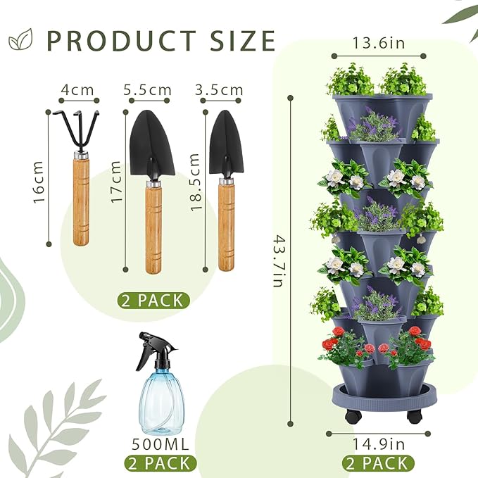Umigy 2 Set of 7 Tier Vertical Planter Stackable Tower Planters Strawberry Herb - Image 2