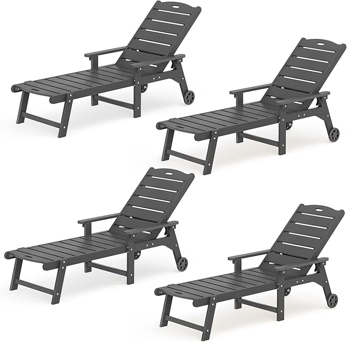 LUE BONA Outdoor Chaise Lounge Chairs Set of 4, HDPS Chaise Lounger, 5 by LUEBONA