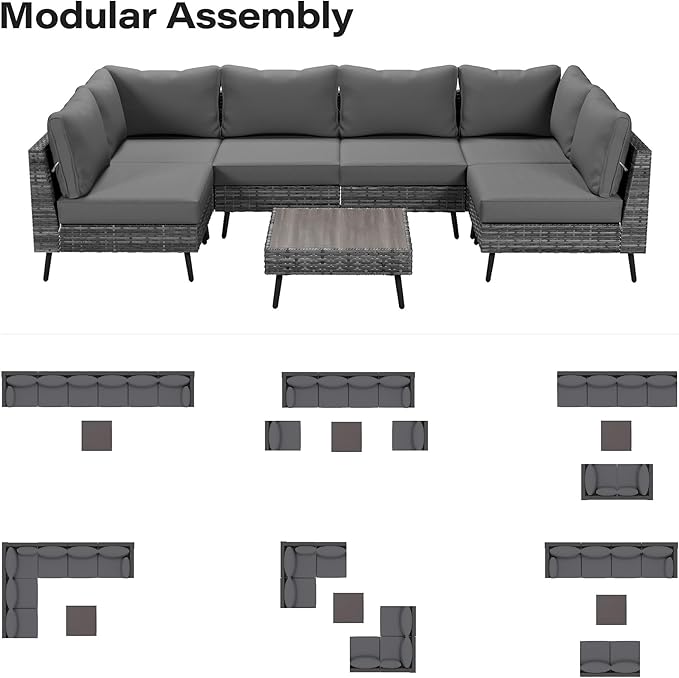 LAUSAINT HOME Outdoor Patio Furniture, 7 Piece Outdoor Sectional Sofa PE Rattan - Image 6