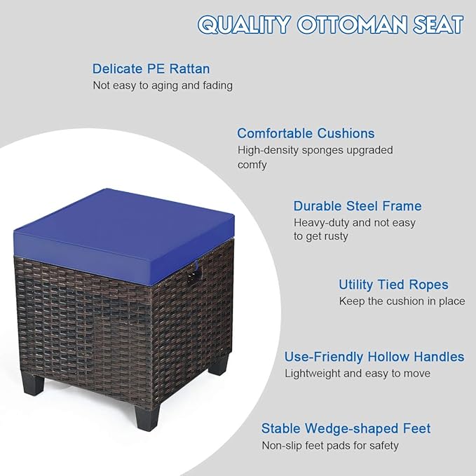 Tangkula 2 Pieces Outdoor Patio Ottoman, All Weather Rattan Wicker Ottoman Seat - Image 6