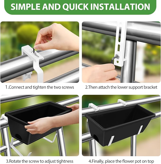 OYEAL 4 Pack Railing Planter Box Outdoor Hanging Balcony Planters 17 Inch - Image 7