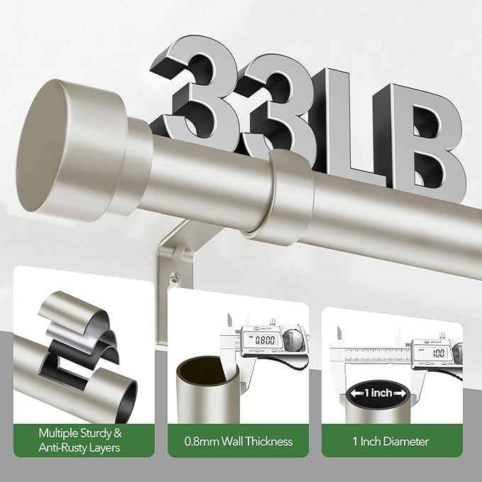 Curtain Rods for Windows 32 to 240, 1 Inch Adjustable Heavy Duty Long Window - Image 4
