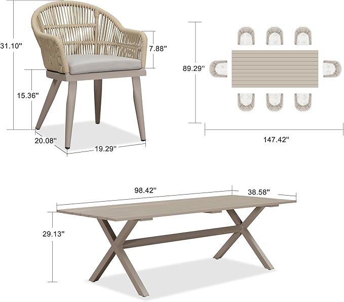 PURPLE LEAF 9 Piece Longer Patio Dining Set - Image 7