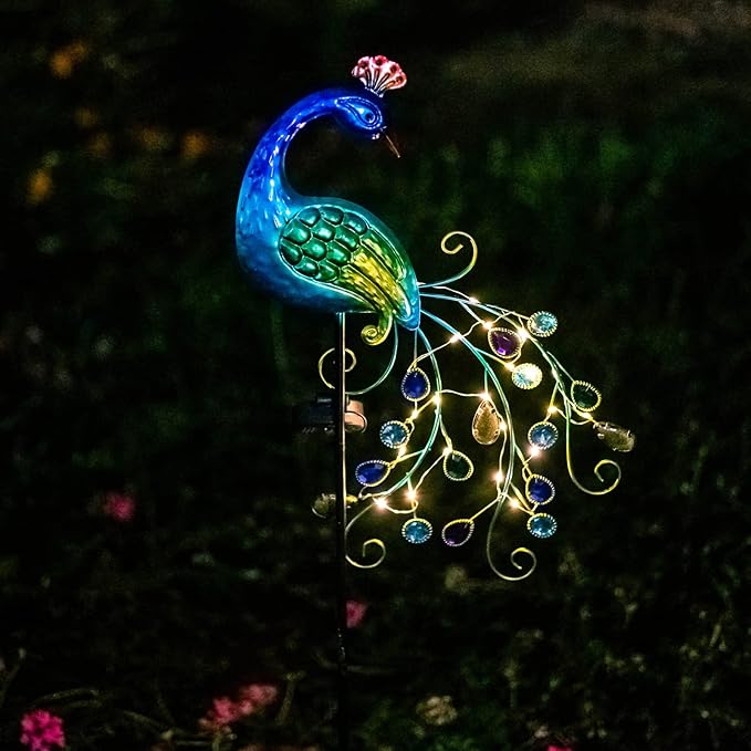 DREAMSOUL Metal Peacock Garden Solar Lights Outdoor Decorative Garden Stake - Image 5