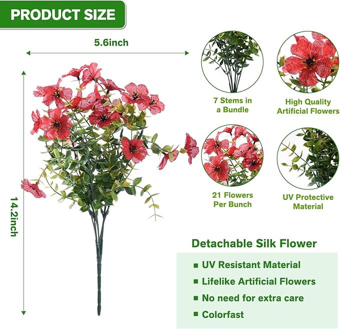 Artificial Flowers for Outdoor, Silk Flowers No Fade Fake Plastic Flowers Faux - Image 8