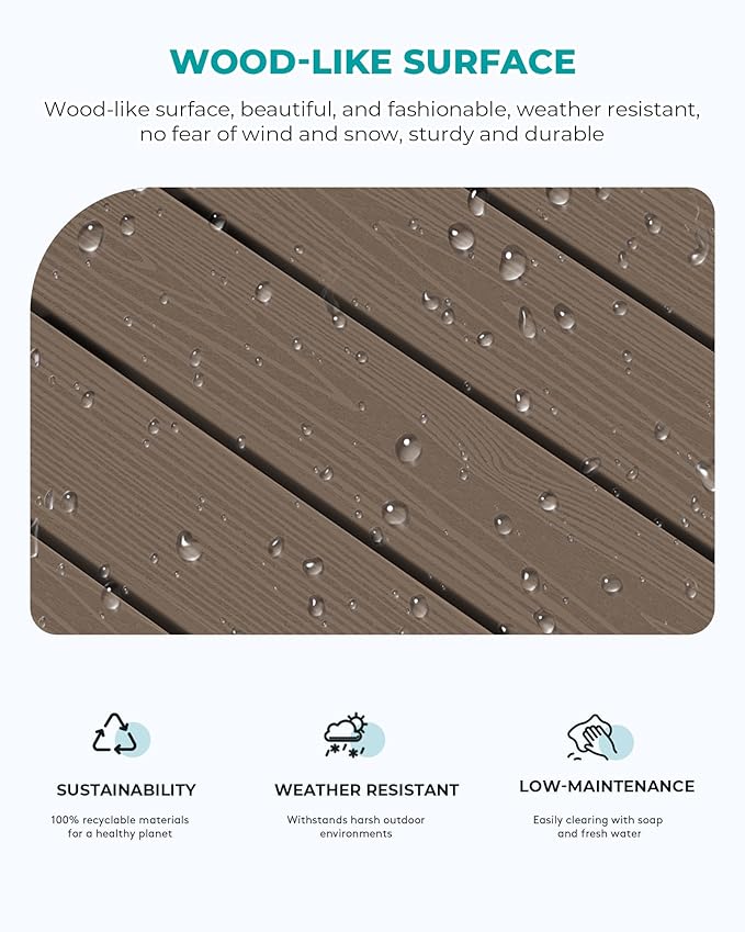 SERWALL HDPE Patio Coffee Table, Rectangle Outdoor Coffee Table, All Weather - Image 4