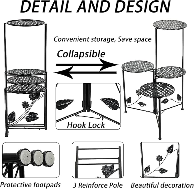 Plant Stand Indoor Outdoor, 3/4 Tier 30" Tall Metal Flower Pot Holder Shelves - Image 3