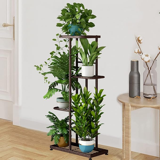 LINZINAR Plant Stand Metal 4 Tier 5 Potted Multiple Flower Pot Holder Shelf - Image 6