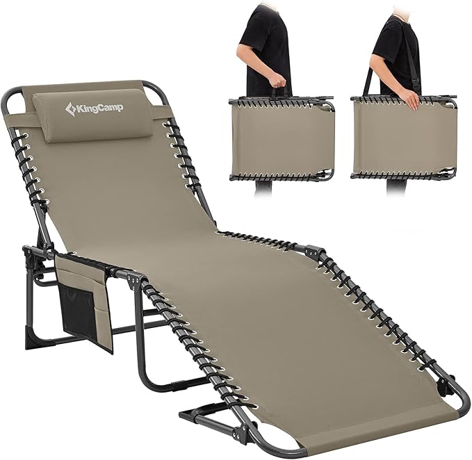 KingCamp Lounge Chair Outdoor, Folding Portable Tanning Chairs Comfy Adjustable by KingCamp