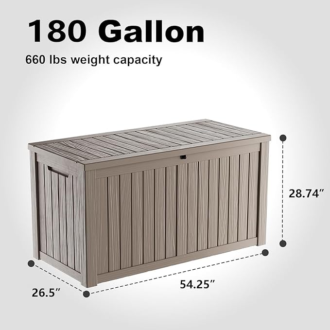 DRATO 180 Gallon Outdoor Storage Box, Large Waterproof Deck Box, Lockable Resin - Image 2