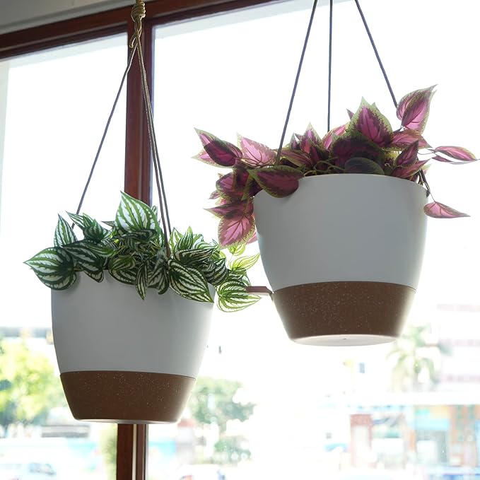 8 inch Hanging Planters, 2 Pack Self Watering Hanging Pots - Image 6