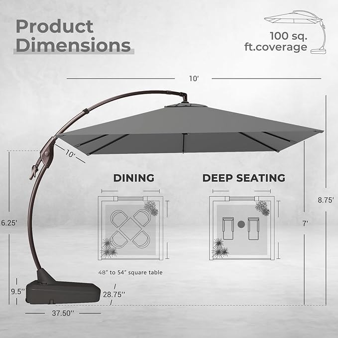 Grand patio 10x10 FT Patio Cantilever Umbrella - Image 4