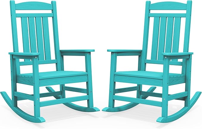 SERWALL HDPE Outdoor Rocking Chair Set of 2, Patio Rocking Chairs, All-Weather by SERWALL
