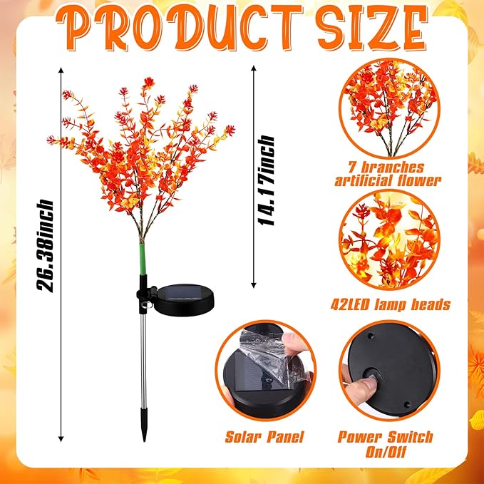 2 Pack Solar Stake Lights Outdoor Decor Waterproof Mums Artificial Flowers - Image 2