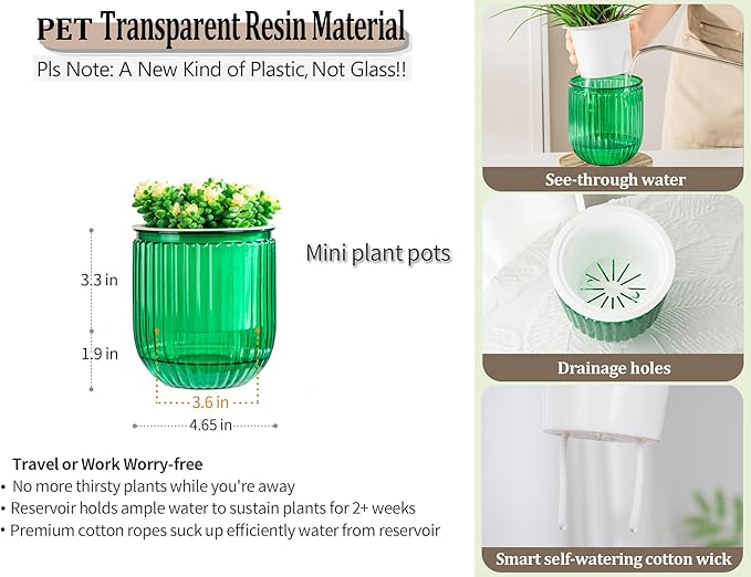 Melphoe Self Watering Pots for Indoor Plants Planter, 4.7 Inch 2 Pack Planters - Image 6
