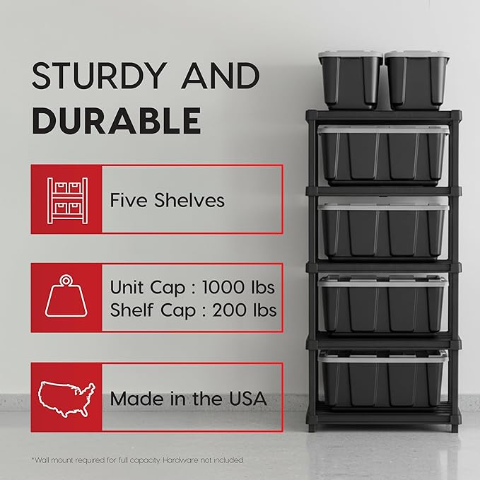 IRIS USA 5-Shelf Extra Heavy Duty Deep Plastic Storage Shelves, 1000lb Capacity - Image 3