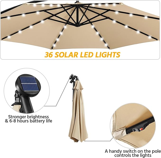 Yaheetech 10FT Solar Offset Umbrella - Image 7
