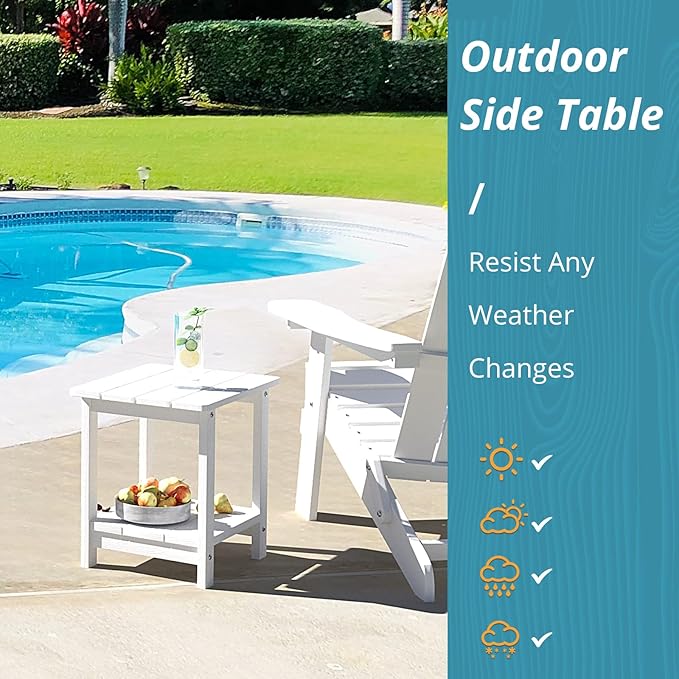 LUE BONA Adirondack Outdoor Side Table, 2-Tier White HDPS Patio End Table - Image 4