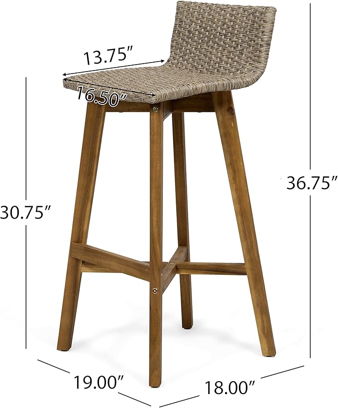 Christopher Knight Home La Brea Outdoor Acacia Wood and Wicker Barstools - Image 3