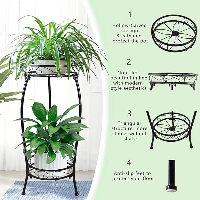 MOCORY Plant Stand Indoor Outdoor 2 Tier 27" Tall Metal Potted Holder Flower - Image 4
