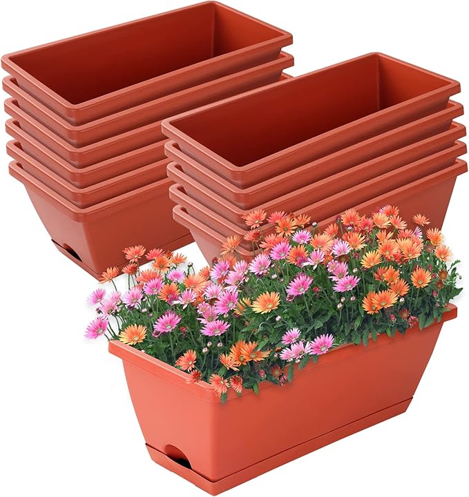Window Box Planter, 12 Pack Plastic Vegetable Flower Planters Boxes 17 Inches by CHUKEMAOYI