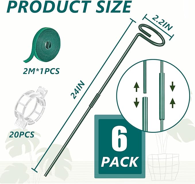 MAFONE 6 Pack 24inch Plant Support Stakes, Plant Stick - Image 2