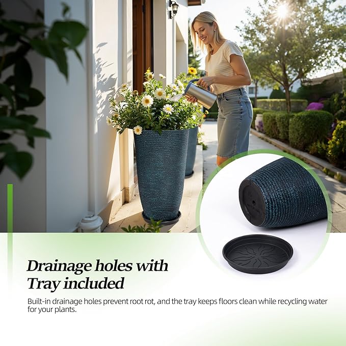 QCQHDU Set of 2 Large Tall Blue Planters - Image 2