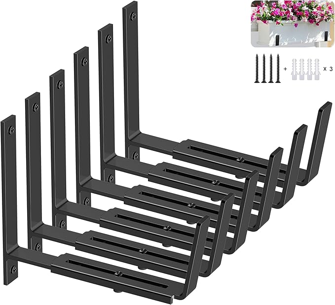 Y&M 6 Pack Adjustable Planter Box Brackets, Universal Window Box Brackets by YM