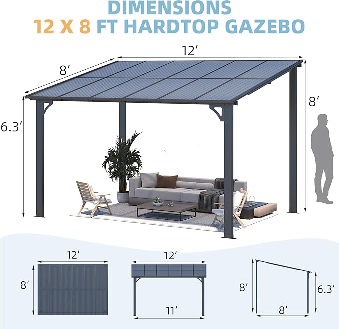 AECOJOY 12' x 8' Gazebo Outdoor Pergola - Image 8
