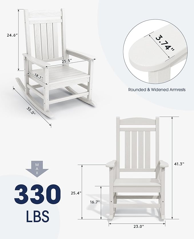 KINGYES HDPE Patio Rocking Chair Set of 2, Outdoor Rocking Chairs Porch Rocker - Image 2