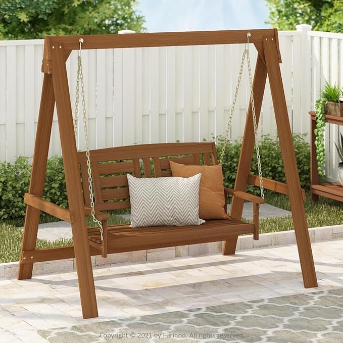 Furinno Tioman Hardwood Patio / Garden / Outdoor 4ft Porch Swing, 2 Seater - Image 4