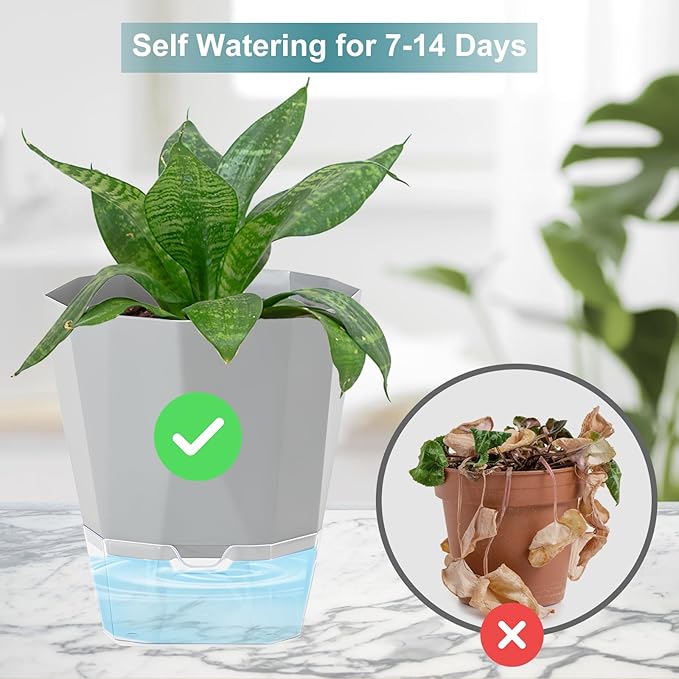 3 Pack Self Watering Flower Pots 6.5 Inch, Plant Pots - Image 5