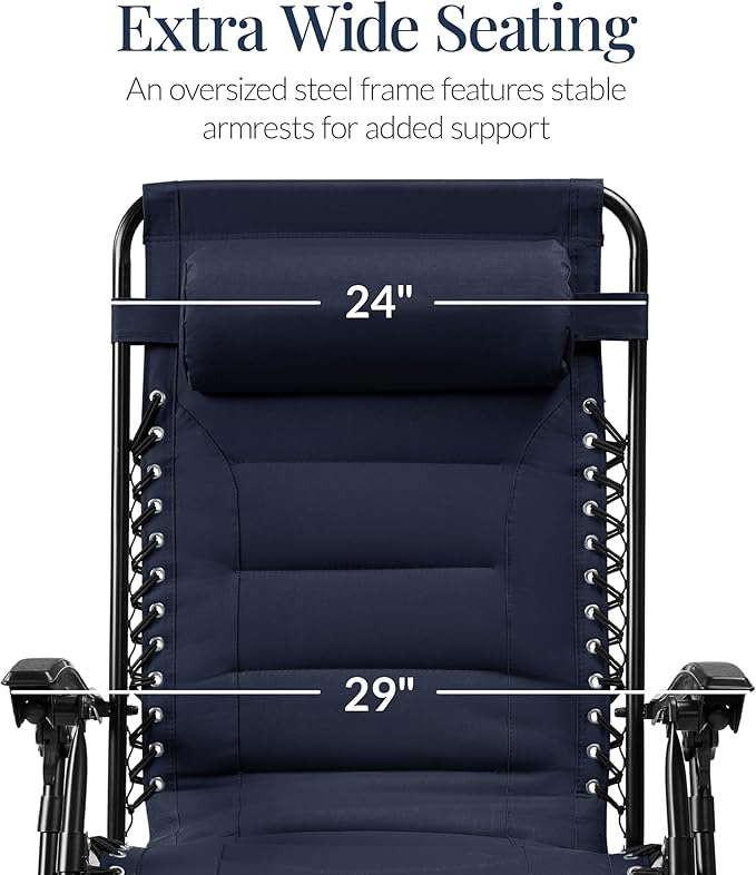 Best Choice Products Oversized Padded Zero Gravity Chair, Folding Outdoor Patio - Image 3