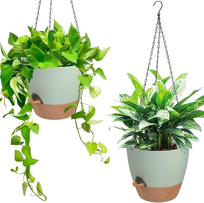Hanging Planters for Indoor Outdoor Plants, 2 Pack Self Watering Hanging Pot by Vanslogreen