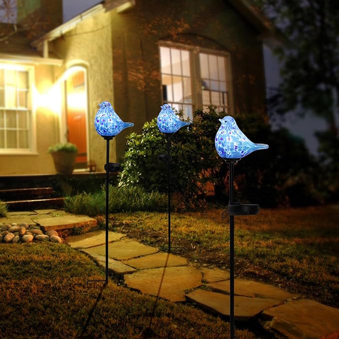 Afirst Decorative Solar Lights Outdoor Solar Bluebird Stake Lights Hand Blown - Image 2
