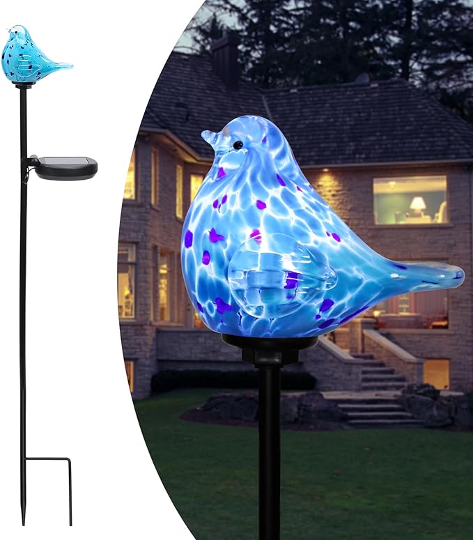 Afirst Decorative Solar Lights Outdoor Solar Bluebird Stake Lights Hand Blown by Afirst