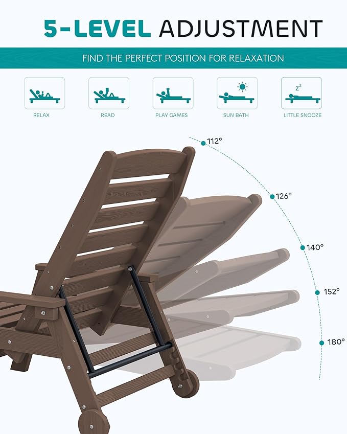SERWALL Patio Chaise Lounge Chair, Poly Lounge Chair - Image 4