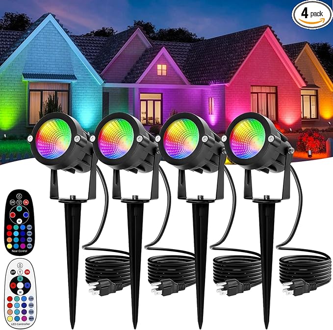 Multi Colored Spotlights Outdoor: RGBW LED Spot Light Plug in 120V Remote by CoziTech