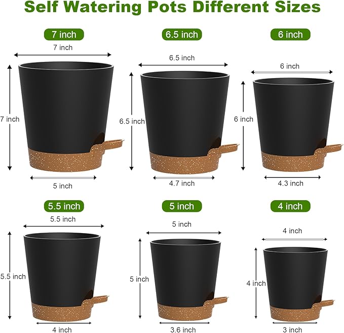 Self Watering Pots, 7/6.5/6/5.5/5/4 inch Flower Pots - Image 2
