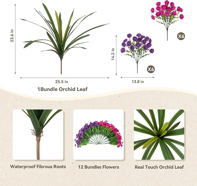 Artificial Flowers for Outdoors Fake Plants Outside, 12 Bundles Silk Morning - Image 2