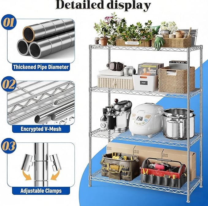 Xcity Storage Shelves, 4 Tier Heavy Duty Metal Shelving Unit - Image 3